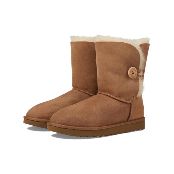 NIB UGG Women's Bailey Button Classic Suede Shearling Boots CHESTNUT SZ 6 - Picture 2 of 8